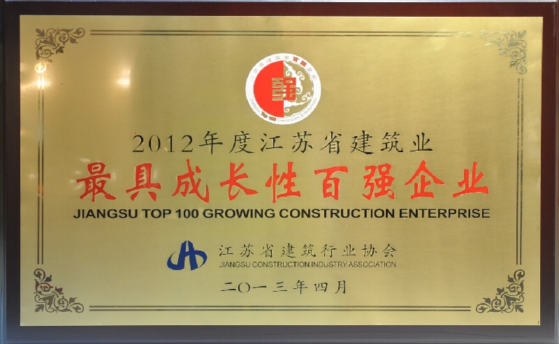 2012年度江蘇省最具成長性百強(qiáng)企業(yè)